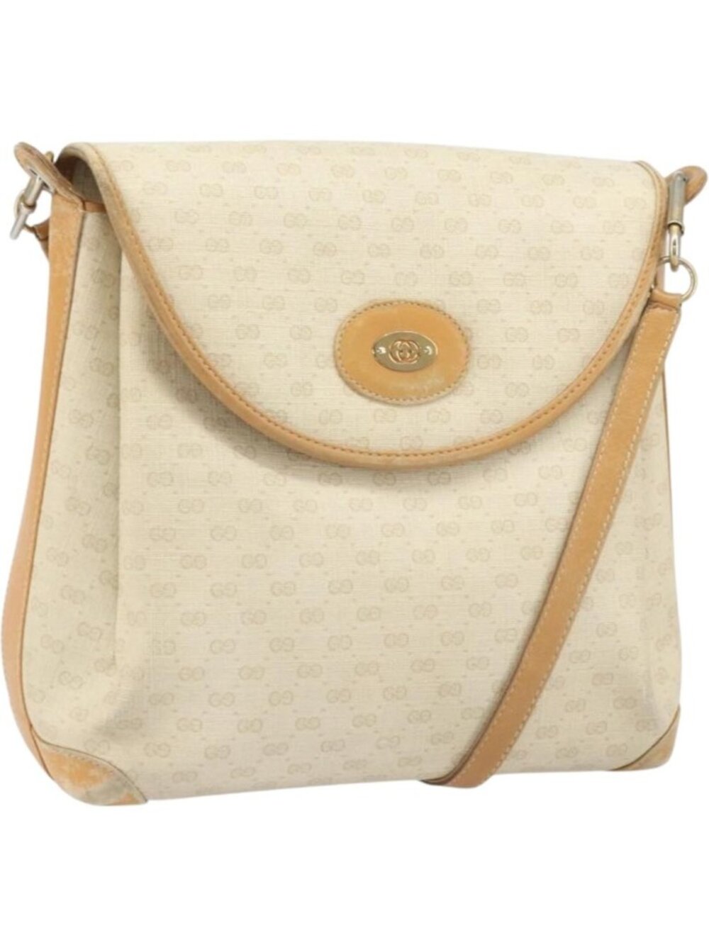 GUCCI Micro GG Supreme Shoulder Bag PVC White Gold
